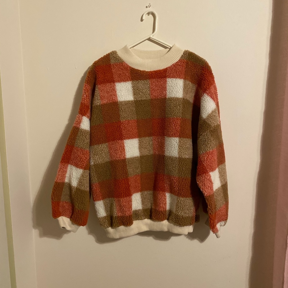 Fuzzy plaid sweatshirt